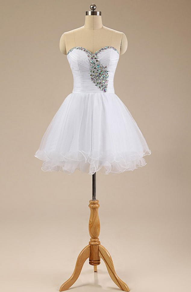 White Homecoming Dresses Sleeveless A Line Sweetheart Neckline Laced Up Above-knee Lace