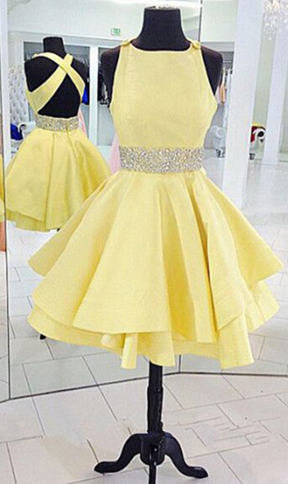Sexy Criss Cross Back Yellow Prom Dress Short Homecoming Dresses Party Dress