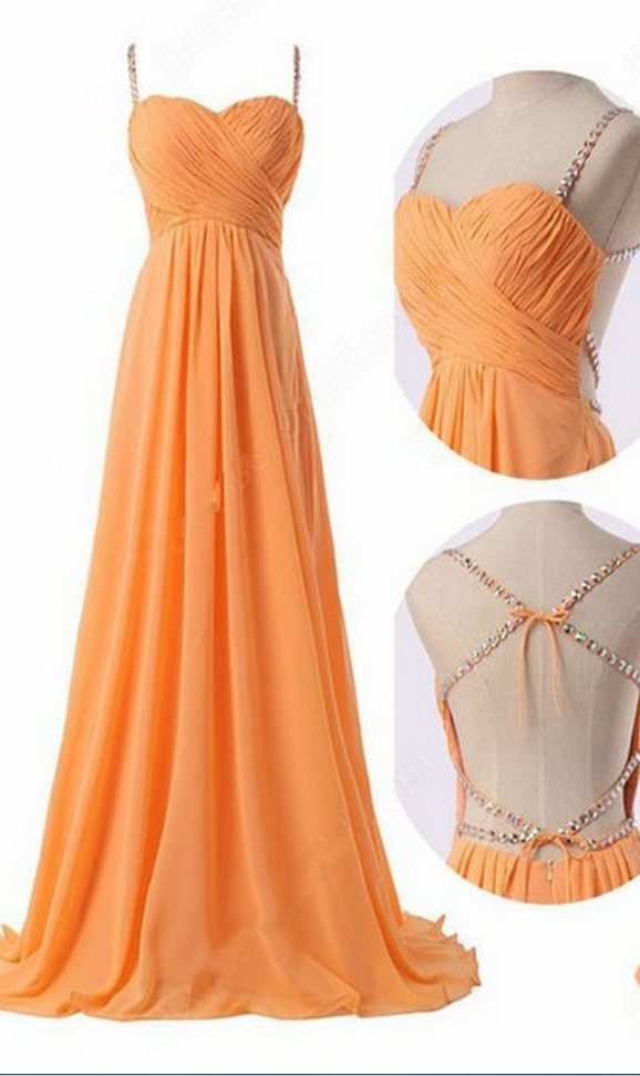 Cute Orange Cross Back Long Straps Prom Dress, Cute Prom Dresses, Party Dresses, Party Dresses,