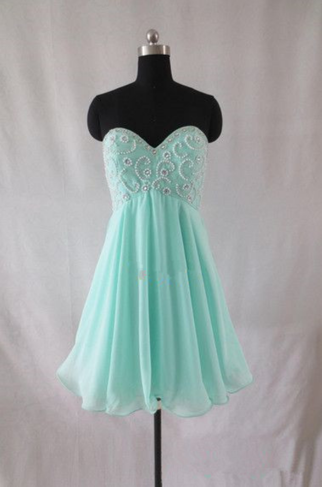 Short Chiffon A-line Homecoming Dress Featuring Crystal Embellished Sweetheart Bodice