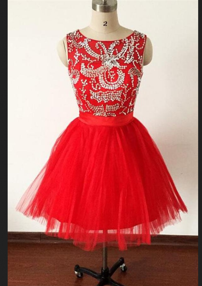 Sexy Prom Dress,elegant Red Tulle Prom Dresses,beaded Homecoming Dress