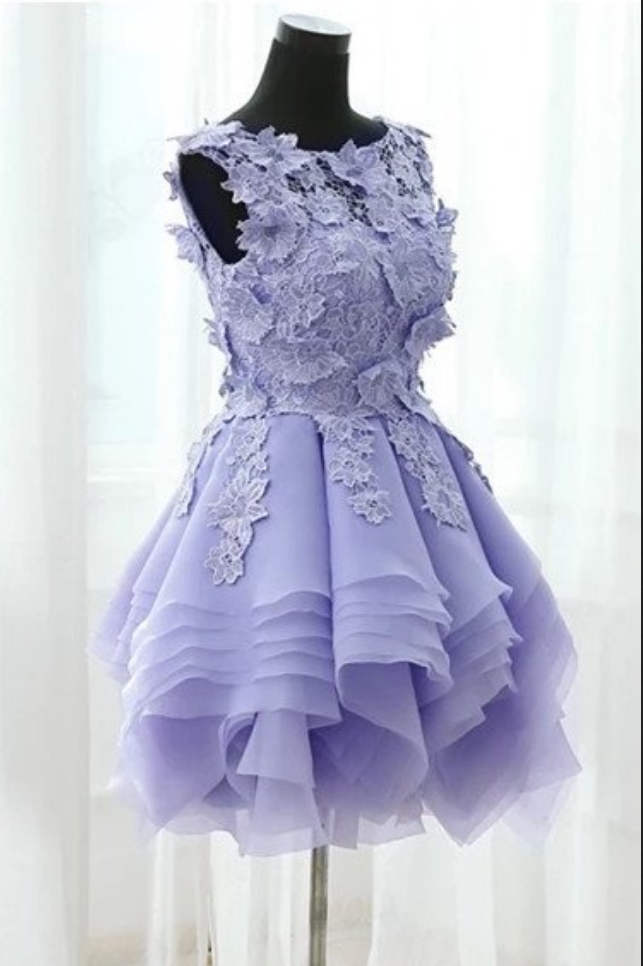 Lovely Short Party Dresses With Lace Applique, Cute Formal Dresses, Sweet 16 Party Dresses, Homecoming Dresses