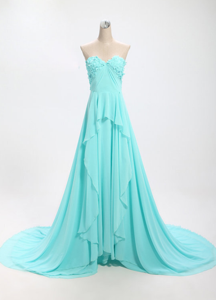 Elegant Blue Sweetheart Long Prom Dresses , Prom Gowns, Evening Gowns, Formal Dresses