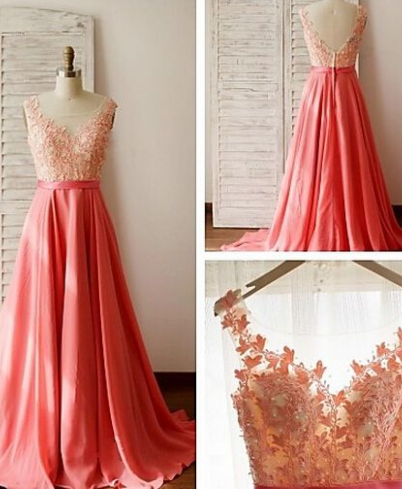 Backless A-line Prom Dress,coral Prom Dresses
