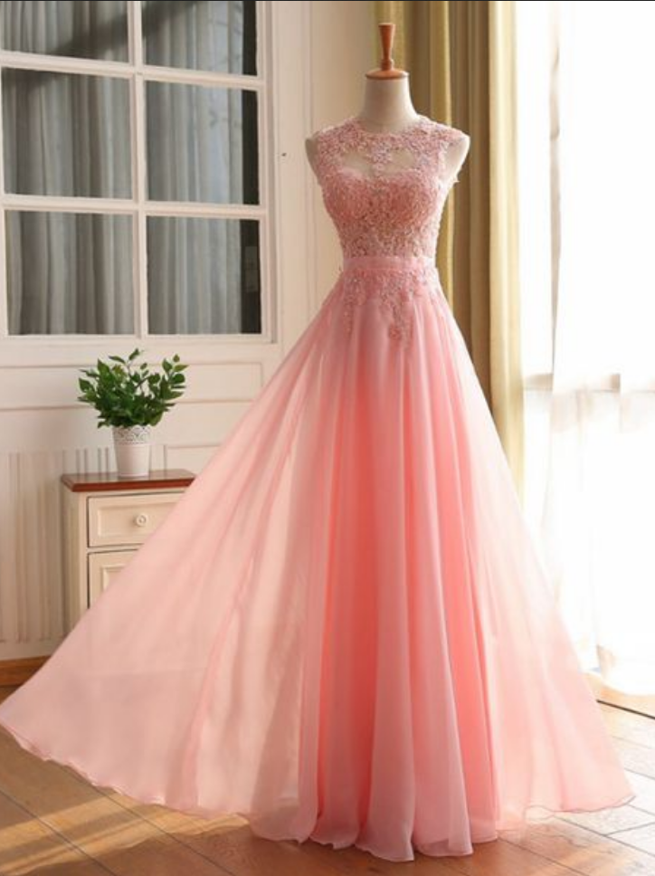 Prom Dress,pink Lace Long Prom Dresses,elegant A-line Lace Long Evening Dresses,pink Formal Dress,fashion Dress For Teens