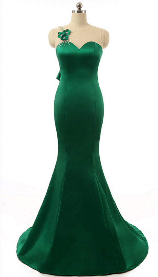 Green Prom Dresses Sleeveless Vestido De Festa Beading Satin Evening Party Dress Long Mermaid Prom Dress