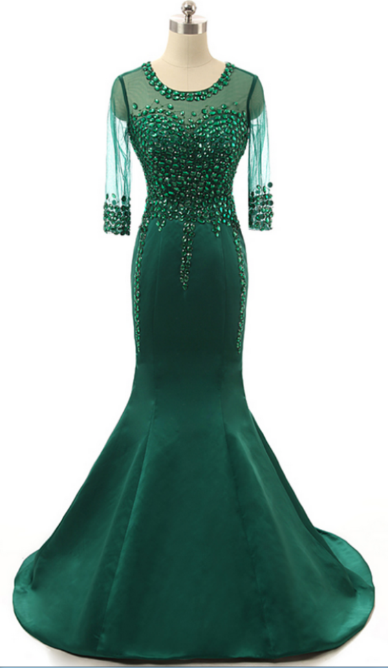 Real Photos Prom Dresses Transparent Evening Dress Vestido De Festa With Sleeves Floor Length Mermaid Prom Party Dress