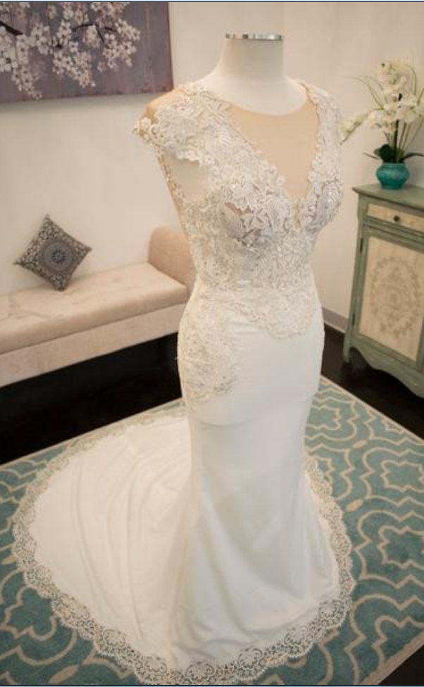 V-neck Lace Beaded Long Mermaid Elegant Wedding Dresses