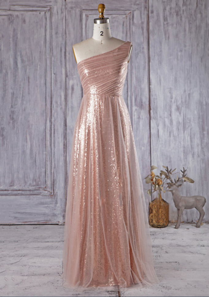 Sparkly Rose Golden Bridesmaid Dresses, Unique One