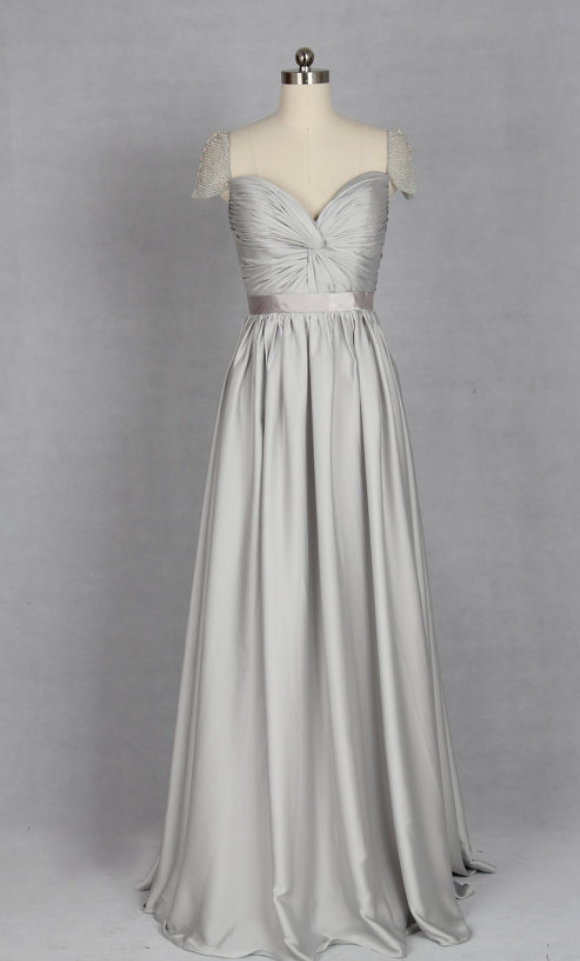 Silver Evening Dress, V-neck Evening Dress Made From Chiffon Or Satin Chiffon