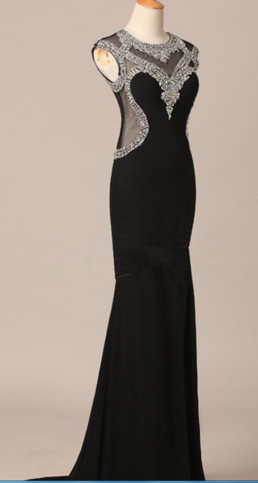 Charming Prom Dress,elegant Prom Dresses, Mermaid Evening Dress,formal Gown,black Beaded Prom Dresses