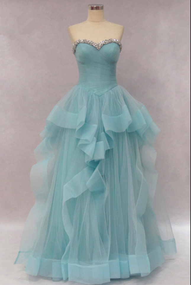 Prom Dresses,tulle Evening Gowns,modest Prom Gowns, Ball Gown Blue Evening Dress