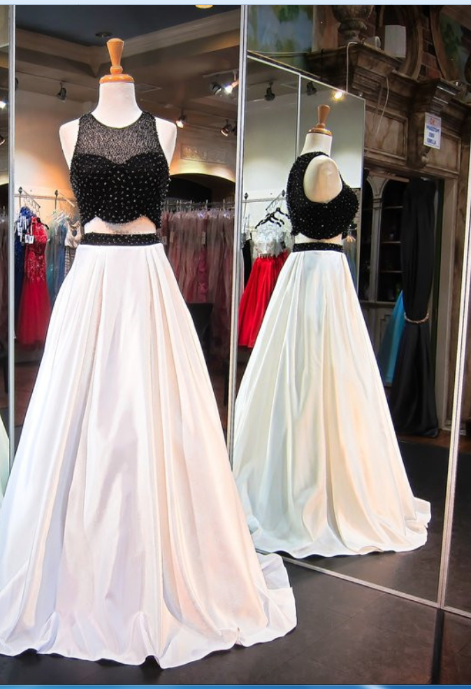 Prom Dresses,sleeveless Newest Beads Sweep-train Two-piece A-line Evening Dress