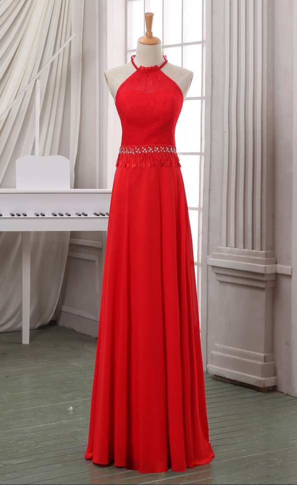Red Halter Prom Dress/evening Dress,a Line Floor Length Evening Dress.pageant Dress, Evening Dress,prom Dress Custom Made .