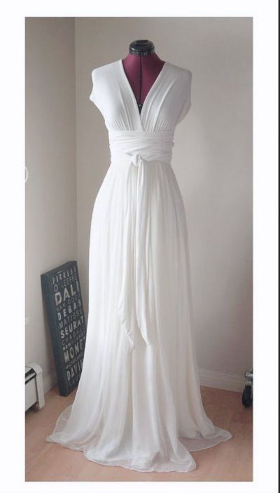 Design Prom Dresses, The Charming White Evening Dresses, Prom Dresses, Simple, Attractive Prom Dresses, Chiffon Deep V Sexy Dress