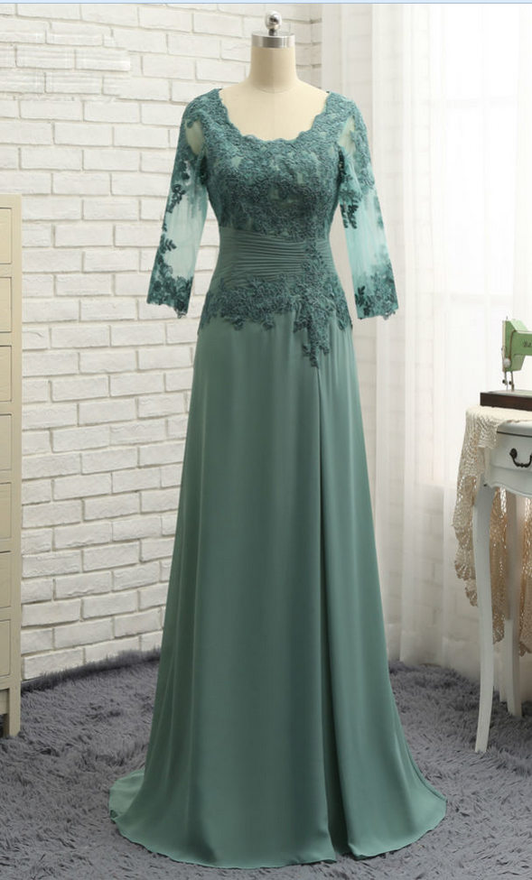 A-Line V-Neck Plus Size Green Mother of The Bride Dresses