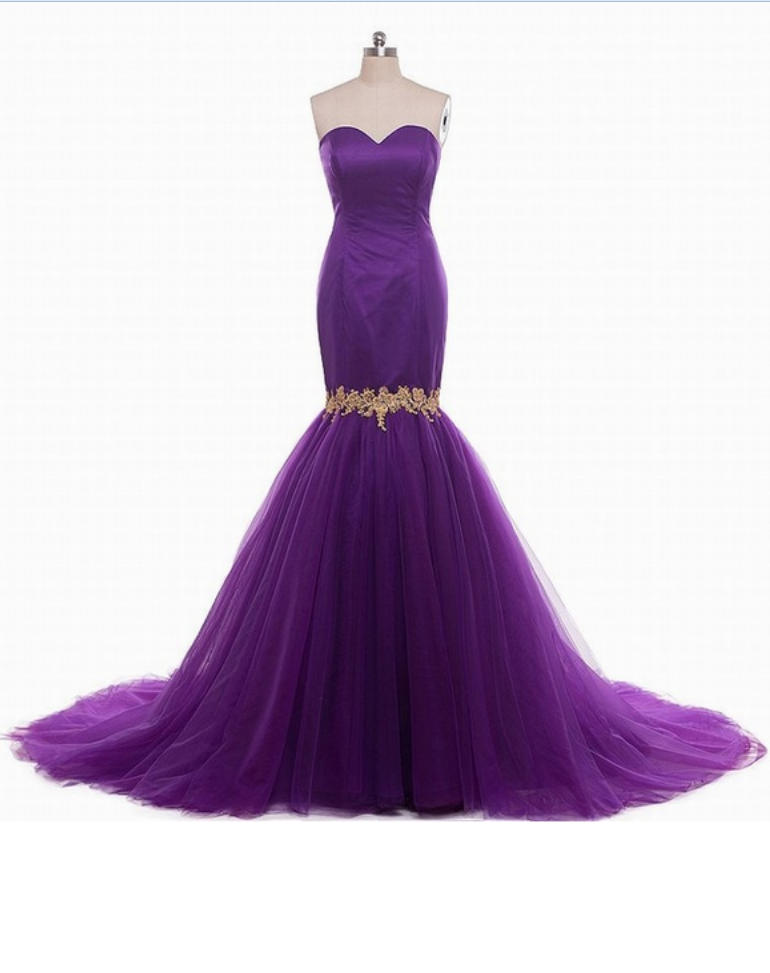 Purple Mermaid Strapless Sweetheart Prom Wedding Dress Formal Dresses