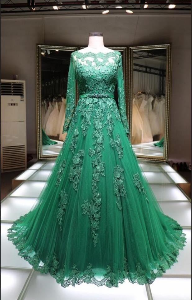 Sexy Green Lace Prom Dress,lace Long Sleeve Prom Dresses ,long Formal Evening Gowns For Women,sexy Party Dress