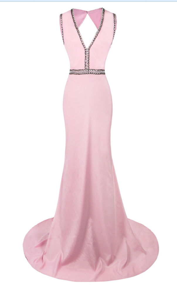 Pink Sleeveless Mermaid Evening Dresses Beaded Bodice Flower Prom Party Formal Evening Gowns