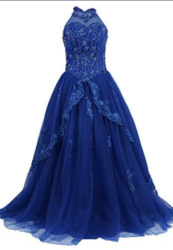Charming Prom Dress, Royal Blue Tulle Appliques Prom Dress, Sleeveless Prom Dresses, Long Evening Dress, Formal Dress