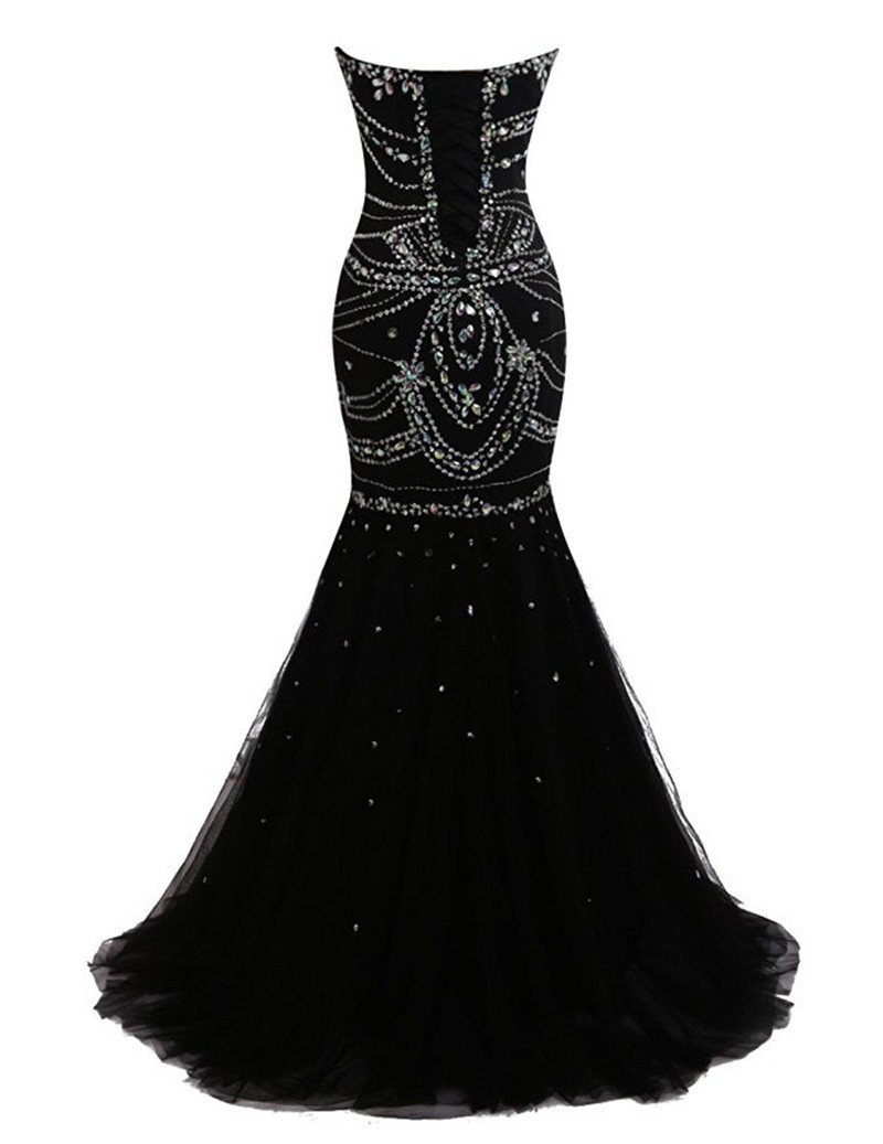 chinese dress ladies One Shoulder Black Mermaid Rhinestone Prom Dresses, One Shoulder Black   jbydress