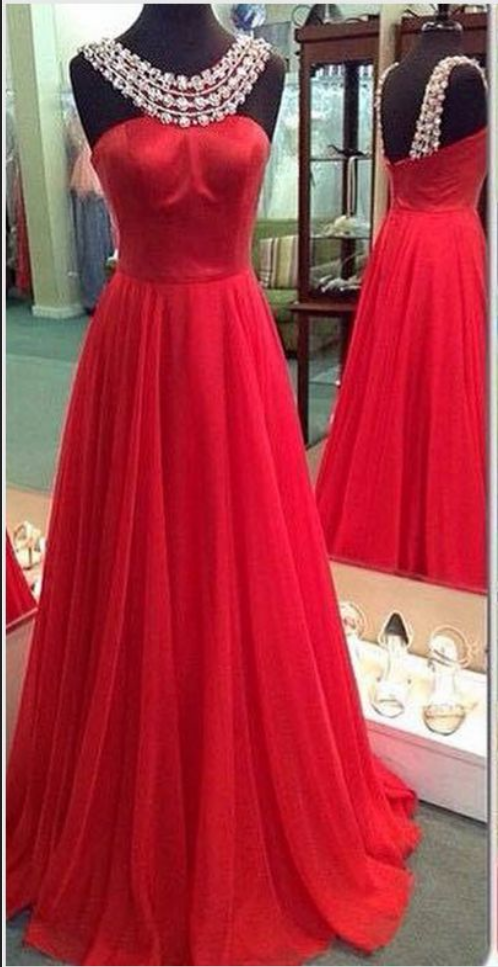 Charming Prom Dress,floor Length Red Prom Dresses,scoop Neck Prom Dress,long Evening Dress