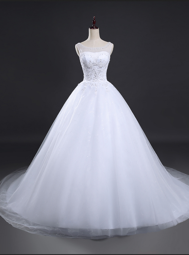 Long Wedding Dress, A-line Wedding Dress, Sleeveless Wedding Dress, Sequin Bridal Dress, Beading Wedding Dress, Custom Made Wedding Dress,