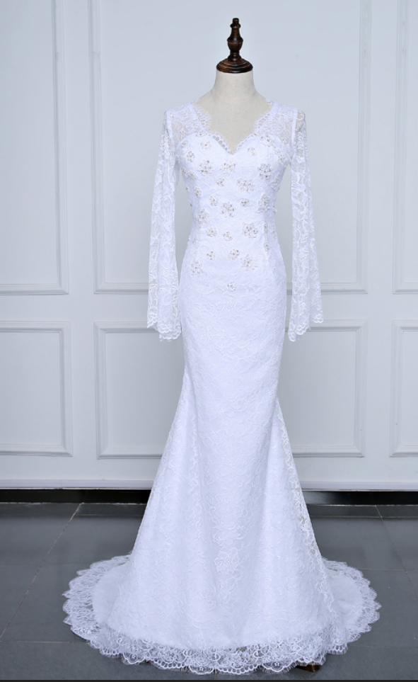 Long Sleeve Lace Wedding Dresses , Fashion Summer Beach Gown Sexy Backless Bridal Dresses