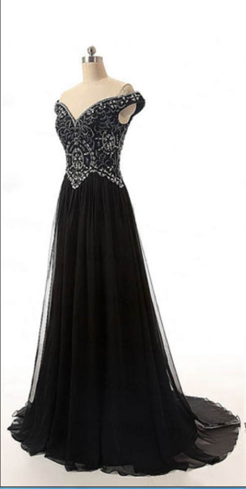 Black Evening Dress,off The Shoulder Beaded Evening Dresses,formal Evening Gown