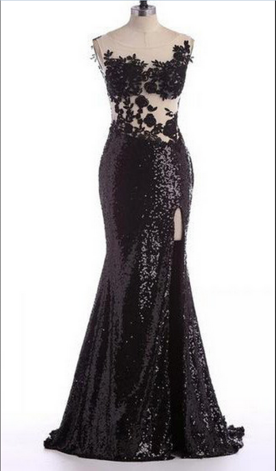 Black Long Appliques Mermaid Sweetheart Sequins Prom Dresses Prom Gowns,prom Dresses