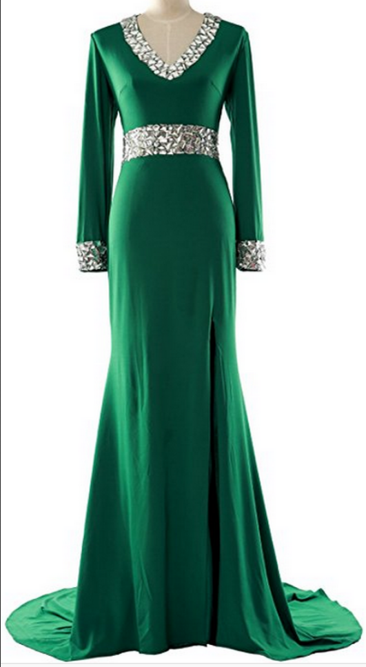 Long Sleeve Prom Dress,mother Of The Bride Dress V Neck Formal Evening Gown