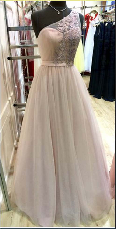 Prom Dress,one Shoulder Prom Dresses ,a-line Decals Long Prom Dress,chiffon Tulle Evening Dress