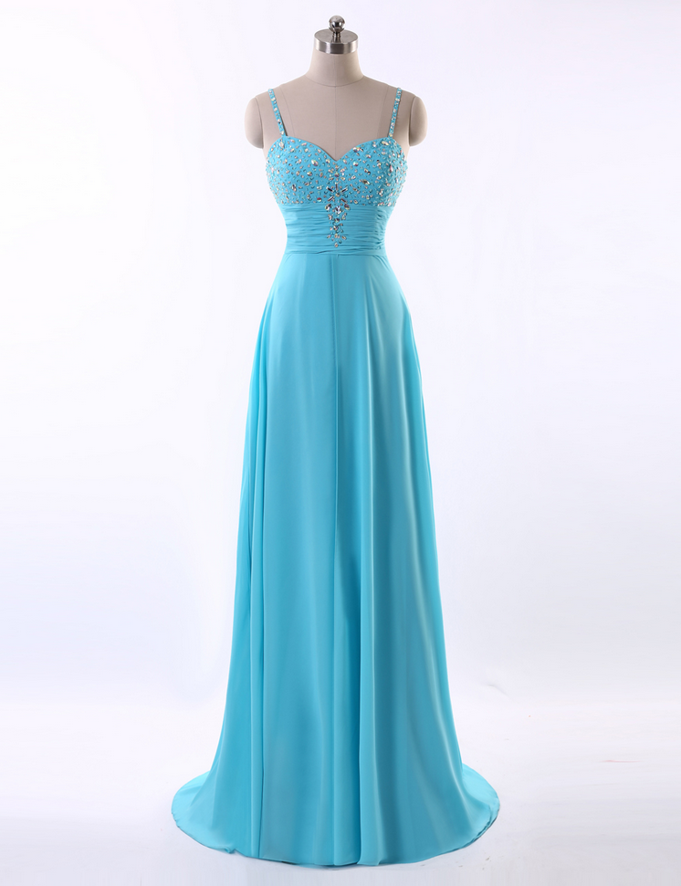 Blue Long Evening Dress Sexy Beaded A-line Colorful Chiffon Evening Gowns Women Formal Dresses