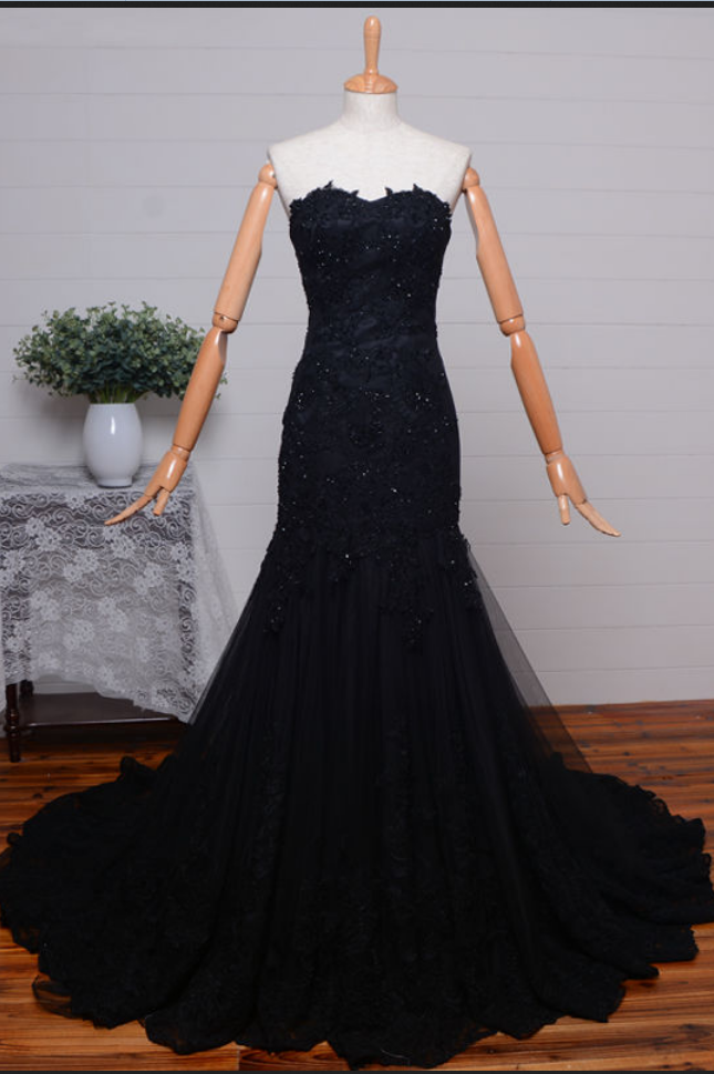 Sexy Prom Dress,sweetheart Black Lace Formal Occasion Prom Party Dress With Beadings