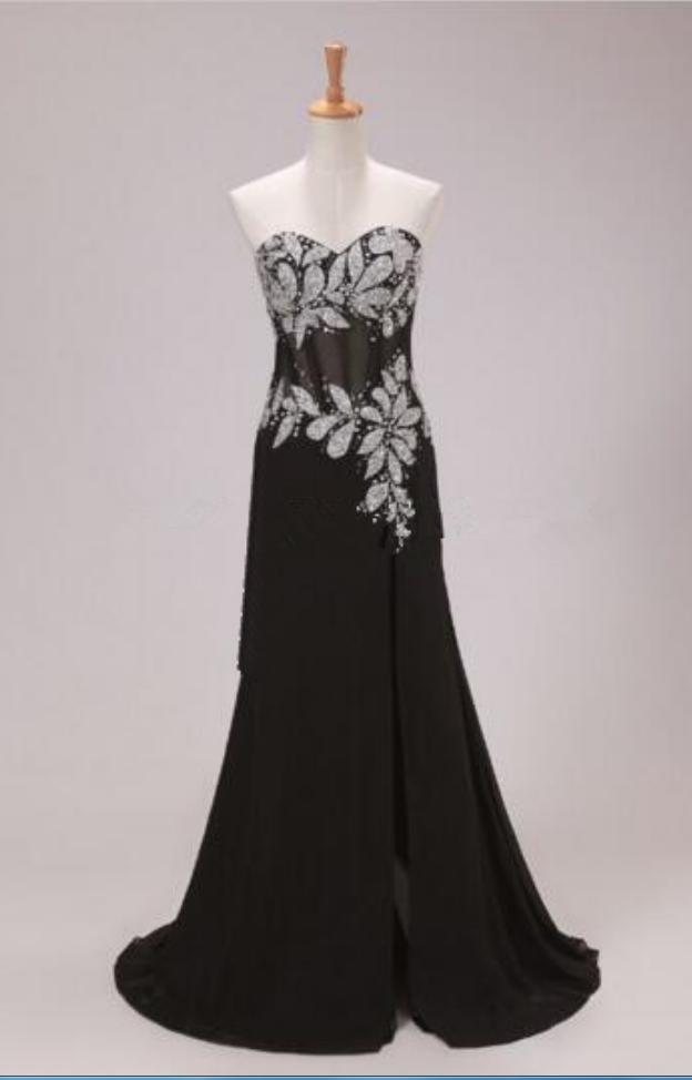 Black Women Fashion Tube Top Dress Beaded Decal Fork Dress Formal Formal Evening Dress