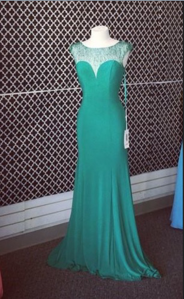 Green Silk Chiffon Floor Length Prom Dress With Cap Sleeves