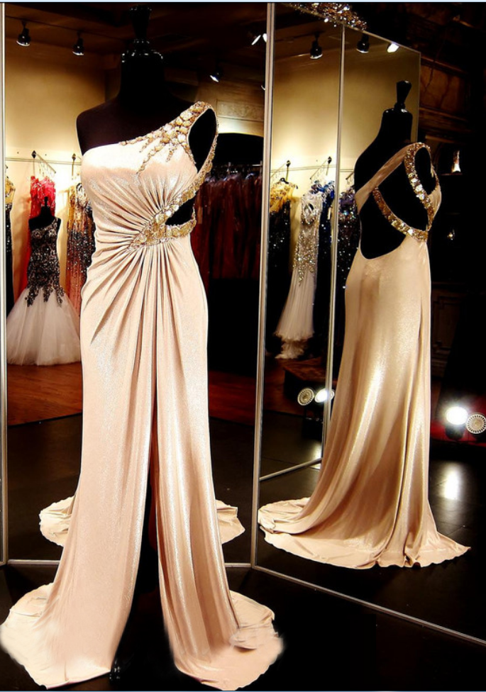 Champagne Prom Dress,one Shoulder Prom Dress, Prom Gown,prom Dress,long Prom Dress, Sexy Prom Dress,prom Dress One Shoulder, Homecoming Dress,