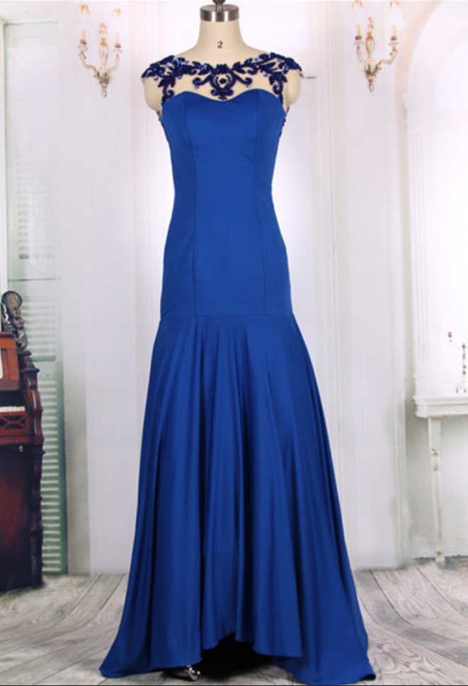 Sexy Backless Beaded Royal Blue Silk Long Mermaid Prom Dresses Gowns, Formal Evening Dresses Gowns, Homecoming Graduation Party Dresses Custom