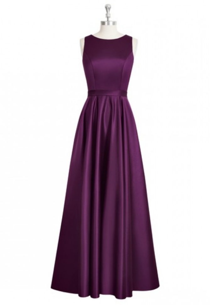 Dark Purple Sleeveless A-line Long Prom Dress With Open Back