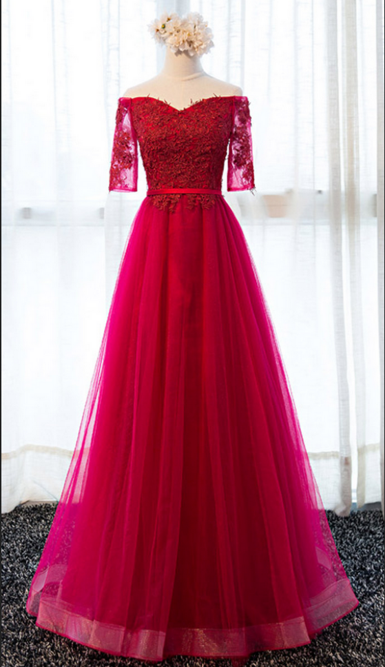 Fuchsia Evening Dress Long Short Sleeve Prom Party Dresses Formal Gown on  Luulla