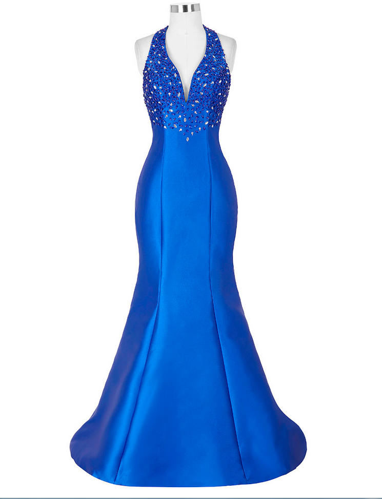 Royal Blue Formal Celebrity Dresses Red Carpet Dress Halter Satin Mermaid Evening Gown Vestidos De Fest