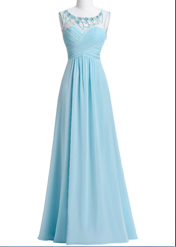 Chiffon Bridesmaid Dresses,light Blue Long Wedding Party Dress
