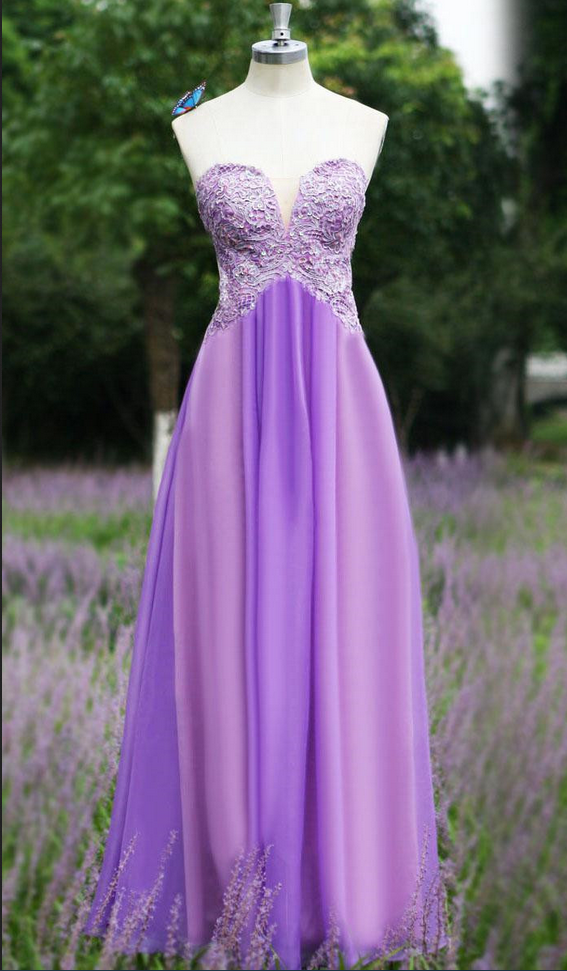 Charming Lavender Long Sweetheart Chiffon Prom Gonw ,prom Dresses ,evening Gown, Formal Dresses