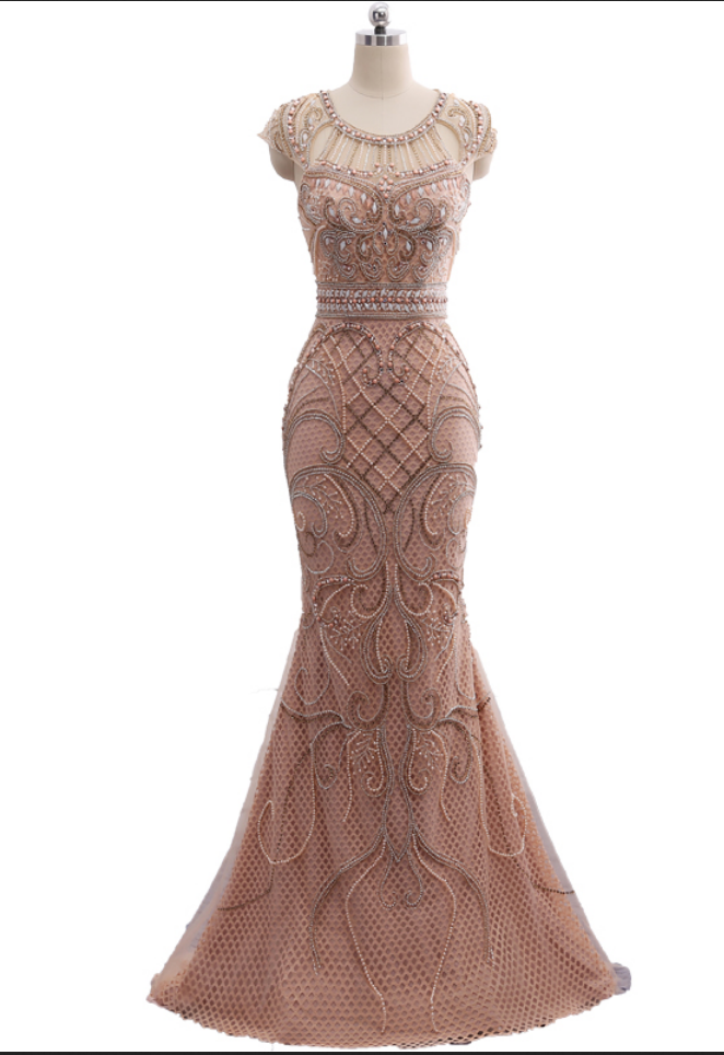 Prom Dresses ,champagne Color Party Occasion Formal Long Mermaid Evening Dress