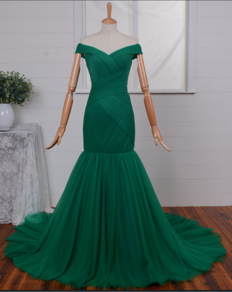 High Quality Elegant Long Evening Dresses, Emerald Green Evening Dresses