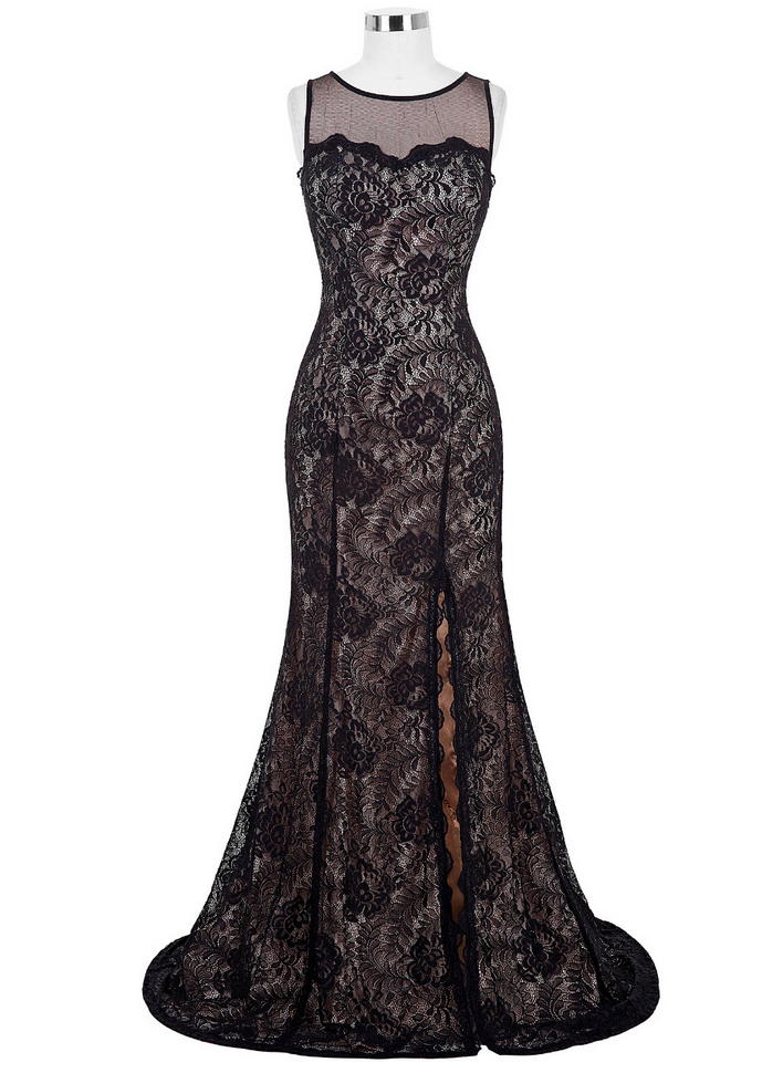 Black Lace Floor Length Trumpet Evening Dress Featuring Sweetheart ...