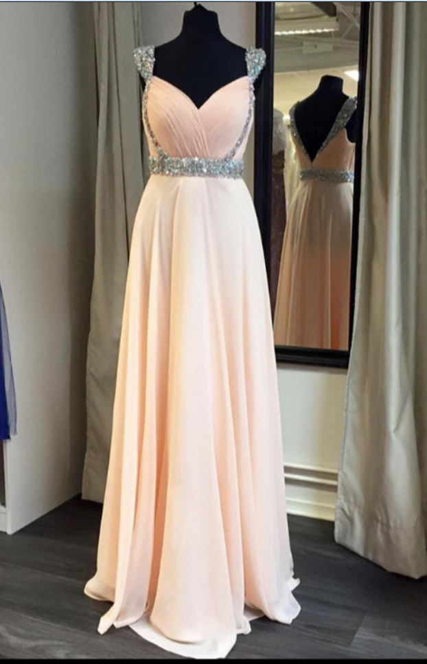 A-line Cap Sleeve Long Chiffon Prom Dress Sweetheart Beading Evening Dresses