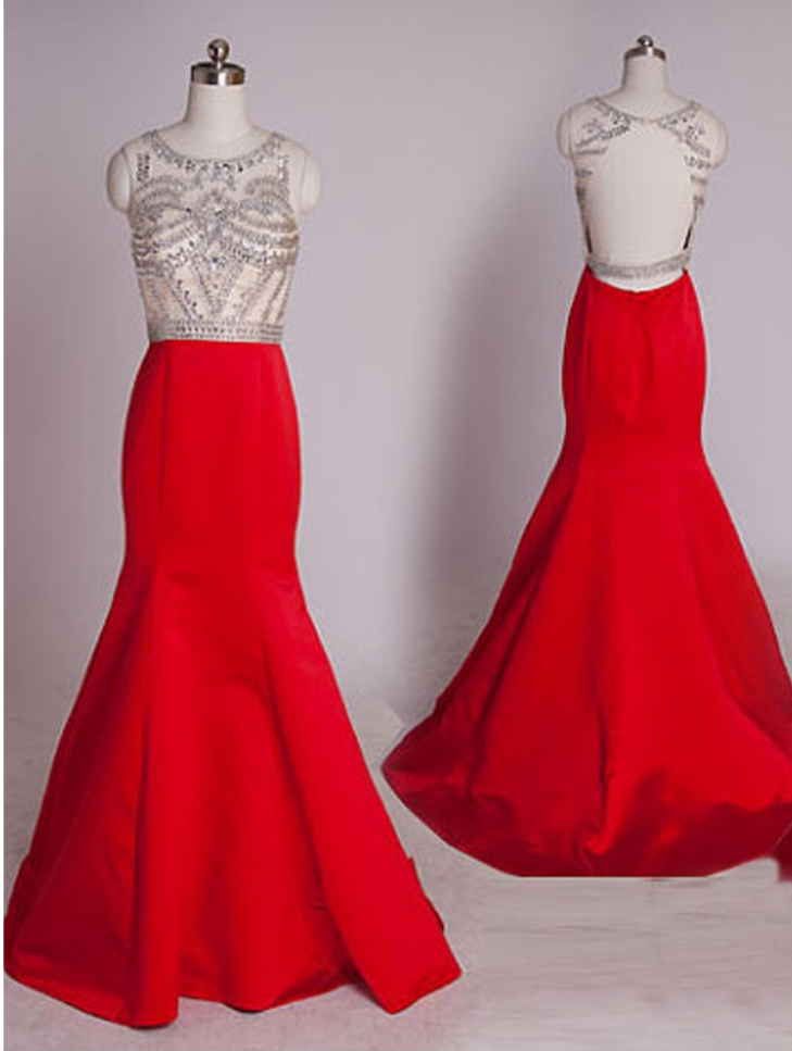 Backless Prom Dresses,red Prom Dress,backless Prom Gown,open Back Prom Dresses,beaded Evening Gowns,mermaid Evening Gown For Teens