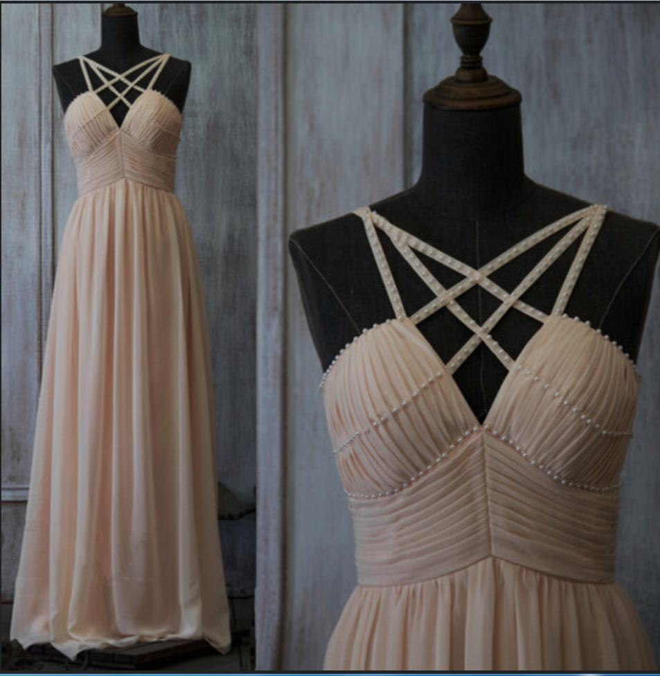 Bridesmaid Dress, Wedding Dress,chiffon Party Dress, Formal Dress, Spaghetti Straps Floor Length Dress