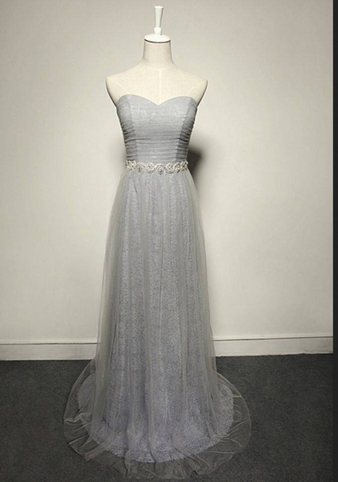 Lace Tulle Evening Dress Beading Belt Evening Dress A Line Evening Dress